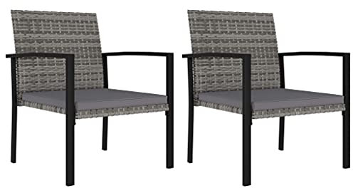 vidaXL 2X Garten Essstuhl Gartenstuhl Stuhl Gartensessel Sessel Rattanstuhl Gartenmöbel Balkonstuhl Terrassenstuhl Stühle Poly Rattan Grau