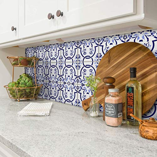 selbstklebende Fliesenaufkleber Möbelfolie matt 10x10cm Blaue Portugal Kachel 12er Set