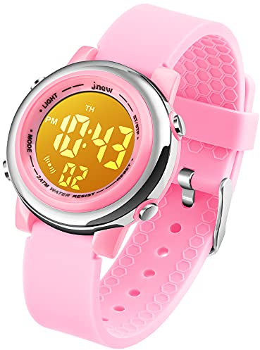 VenSten Digitale Sportuhr für Kinder, wasserdicht, für Mädchen und Jungen, Kinder-Sport, Outdoor-LED, elektrische Uhren mit leuchtendem Alarm, Stoppuhr, Kinderarmbanduhr, Jelly Pink, Armband