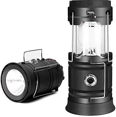 YZOTEK Portable Solar Camping Lantern Flashlights - Collapsible USB Rechargeable Tent Lamp, Night Emergency LED Lighting with 2 Power Supply Modes Support Charging for Phone(1 Pack)
