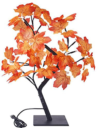 ikasus 24 LEDs Ahornblatt Baum Licht,Weihnachtsbaum Zweig Licht,DIY Bonsai Baum Lampe,Herbst Dekoration Blätter Lichterketten,Schreibtisch Ahorn Baumlicht,Perfekt für Erntedankfest, Ostern,Weihnacht