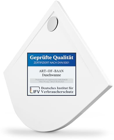 Art-of-Baan Premium Duschwanne - Duschbecken für Badezimmer - mit DIN-Anschluss - flache Duschtasse inklusive Ablaufgarnitur - weiß - 90 x 90 cm