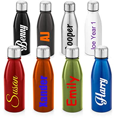 Personalised Custom Children's Metal Water Drink Bottle with Screw Top - Any Name, Word, Business, Sports, School, Promotional Merchandise