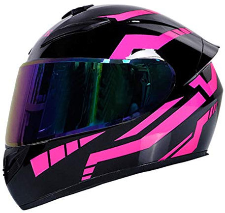 Motorrad Integralhelm mit 3 Linsenoptionen DOT Rollerhelme Motorradtouristenhelm Sturzhelme für Männer & Frauen Tägliches Pendeln (schwarz-rosa Streifen) (C,59~60cm XL)