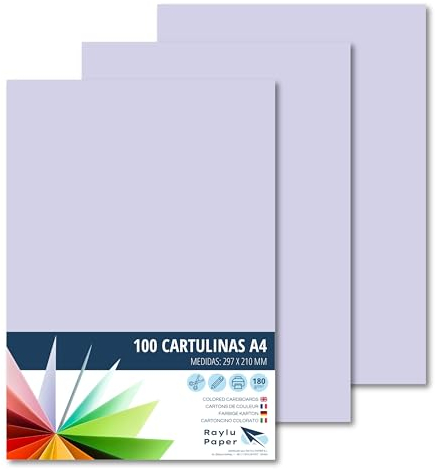 RAYLU PAPER – Tonpapier A4, 100 Stück Kartonpapier 180g/m², 210 x 297 mm, professionelle farbige Kartons für Büro, Kopierpapier, Buntes Papier zum Basteln (Lila)