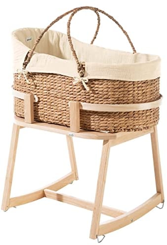 Geuther Moses-Set Babykorb & Untergestell mit Schaukelfunktion | Babywiege für Neugeborene | Babynest | Beistellbett Baby | Baby Bett Komplett Set | Stubenwagen Baby, tragbarer Moseskorb, Beige