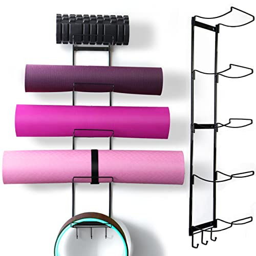 Yogamattenhalter Wandhalterung, Wandregal Organizer, Aufbewahrungsschaumrolle und Block, Widerstandsbänder in Fitnessklasse oder Heimstudio, Dekoration