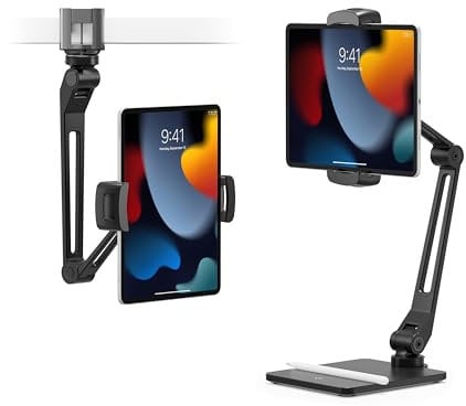 Twelve South HoverBar Duo (2nd Gen) for iPad/iPad Pro/Tablets | Adjustable Arm with New Quick-Release Weighted Base and Surface Clamp Attachments for Mounting iPad (Black)