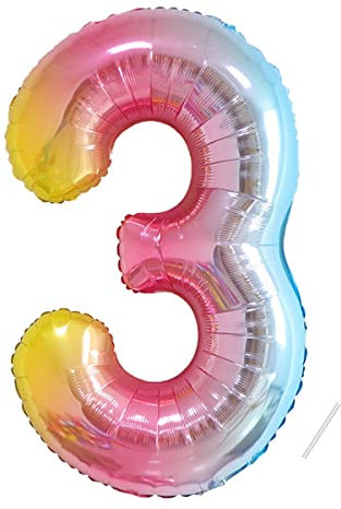 Geburtstag zahlen luftballon 3 jahre | Regenbogen Farbverlauf-Riesen Folienballon 3 XXL Folienballon in 40 - 101cm Geburtstagsdeko - Ballon Zahl Deko zum Geburtstag - fliegt mit Helium