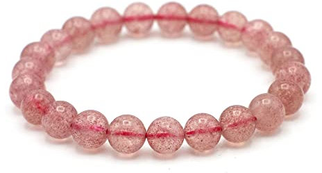 Miracles Minéraux Bracelet perle ronde 8 mm, pierre naturelle, création artisanale française, plus de 80 choix (Quartz fraise 8 mm)