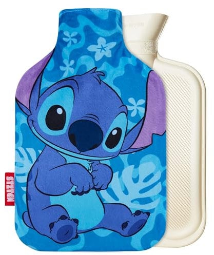 Disney Stitch Bolsa de Agua Caliente con Funda, Bolsa Caliente Menstruación Dolor Cervical y Cuello Alivio del Dolor (Stitch Tropical_1700 ML)