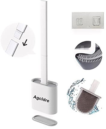 Toilet Brush with Holder Silicone Toilet Brush and Cleaning Brush for Household Bathroom Toliet Brush Set (White)
