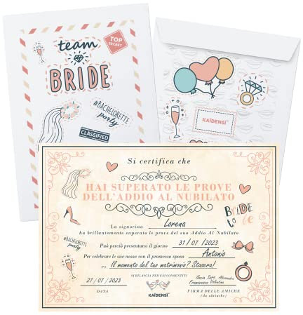 KAÏDENSÏ Gadget Addio al Nubilato - Pergamena Hai Superato le Prove - Team Bride Accessori - Certificato Regalo Divertente per Futura Sposa