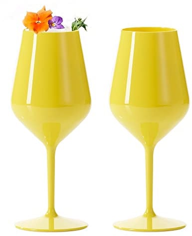 Doimoflair Bicchieri da vino in plastica, infrangibili, in plastica, colore giallo, 47 cl.