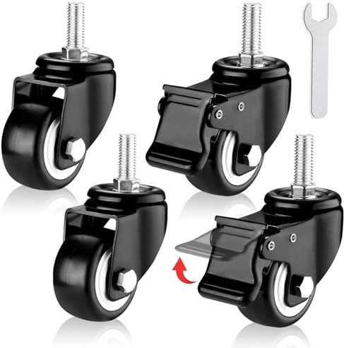 4 Pezzi Ruote Girevoli per Mobili 40mm Silenzioso con Perno M8 x 25 mm - Piroettanti Pesanti con Freno per Spostare Carrello - Industriale e Domestico