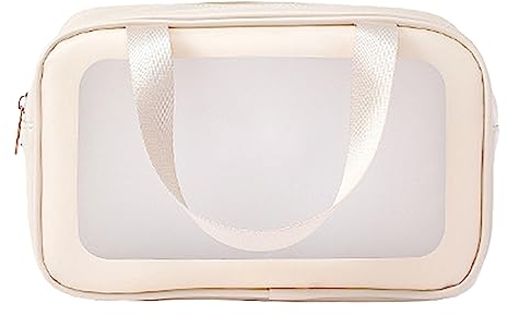 Kulturtasche Damen, TPU Kosmetiktasche Reise Gross Tragbare Make Up Tasche, Nass- und Trockentrennung mit großem Fassungsvermögen, für Schwimmen, Duschen, Zuhause, Reisen (Beige)