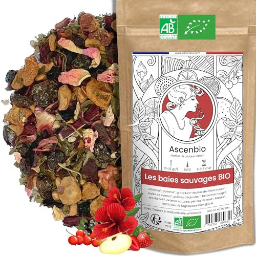 Ascenbio ✿ Infusion Baies Sauvages BIO ✿ Détox & Hydratation ✿ Saveurs Hibiscus Fruits Rouges ✿ 180 g vrac ✿ Préparé et conditionné en France ✿ Emballage biodégradable