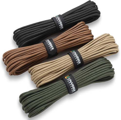 Unaibber 40M Paracord 4mm, 4 Stück x 33ft | Paracord Schnüre Seil 7 Kern-Strängen, Paracord aus reißfestem 100% Nylon Seil, Type III Paracord hält bis zu 250kg für Survival Camping, Gesamtlänge 132ft