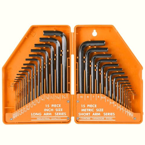 OkeanosHaven 30pcs Allen Key Set Imperial & Metric Hex Allen Wrench Folding Key Set with Case Short & Long Arm - Allen Wrench Set Inch/Metric MM(0.7mm-10mm) SAE(0.028-3/8)