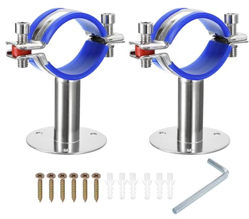 sourcing map 2Pcs Stainless Steel Pipe Supports Wall Mount Ceiling Mount Pipe Bracket Adjustable Clamp Pipe Straps with Screws Fit for Dia 48-51mm Pipe Tube