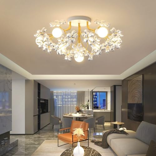 Kronleuchter E27 Moderner Feuerwerk Hängeleuchte Wohnzimmerlampe Löwenzahn-Design Deckenlampe Halbeinbau Kristall Kronleuchterlampe Dekorativer Pendellampe Esszimmer Schlafzimmer Foyer