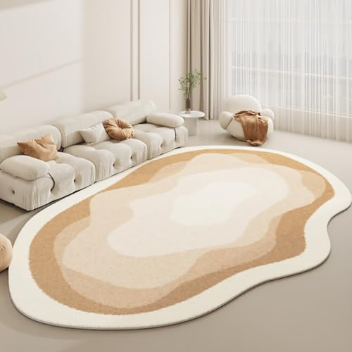 BBAUER Unregelmäßig Geformter Teppich im Used-Look - Moderner Beige für Wohnzimmer, Schlafzimmer, Esszimmer, Küche - Waschbarer Akzent für Heimbüro, Flur