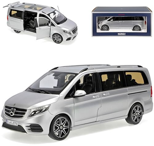 Mercedes-B V-Klasse AMG Line V447 Silber 3. Generation Ab 2014 1/18 Norev Modell Auto mit individiuellem Wunschkennzeichen