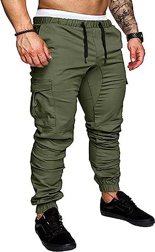NANAMEEI Pantalons Cargo Sport Jogging Slim Fit Militaire Homme Casual Pantalon Montagne Multi Poches Grande Taille Vert Militaire XL