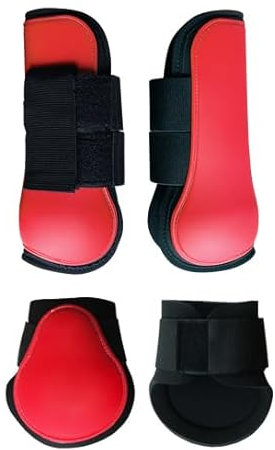 Merauno® Gamaschen Pferde 4er Set Gamaschen Paar für vorne hinter Hartschale und Klettverschluss für Damen& Herren PU Robust Elastisch Tendon Boots Classic (L, Rot)