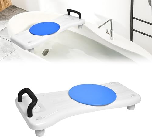 UISEBRT Badewannenbrett mit Drehscheibe Badewannensitz Senioren, Sitzbrett für Badewanne, Wannensitz mit Griff und Seifenablage, Länge 70 cm, Weiß und Schwarz