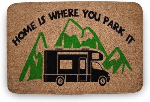 Flavas Camping Welcome Mat,Home Is Where You Park It,Class A Rv,Camping Gift,Motorhome Mat,Rv Gifts,Funny Door Mat Outdoor Decor,Indoor Doormat,Coral Velvet Doormat 36x24 Inch