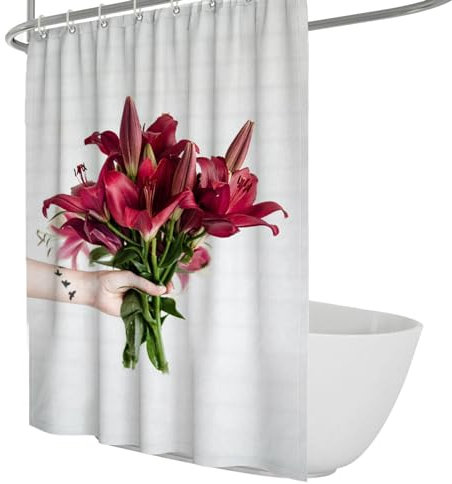 Via Vela Blumen-Duschvorhang rosa Blumen-Frühlings-Duschvorhänge für Badezimmer waschbares Duschvorhang-Set mit Haken 240x200 cm