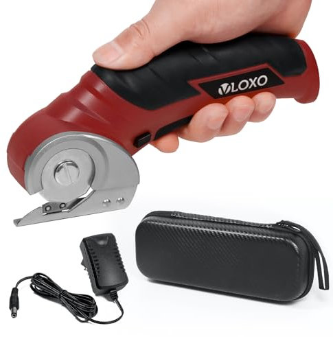 VLOXO Electric Rotary Cutter Cordless Electric Scissors Rechargeable Rotary Cutter for Fabric with Safety Lock Handheld Portable Powerful Fabric Cutter for Carpet, Leather, Felt with Storage Box