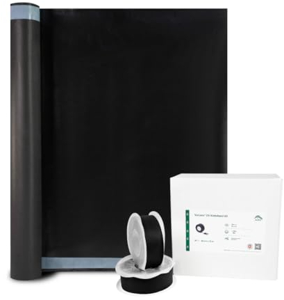 ALMO Profi Fassaden-Set dauerhaft UV-beständige & diffusionsoffene schwarze Fassadenbahn 37,5m² (1,5 x 25m) 180g/m² & 2er Pack UV-Fassadenklebeband (60mm x 25m) mit Reißfestem Folienliner