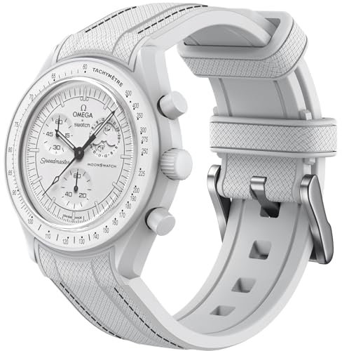 Armband für Omega x Swatch MoonSwatch 20mm, weiche Silikon Omega X Swatch Moonswatch Speedmaster Ersatzband ohne Lücken, gebogenes Moonswatch Swatch Armband für Männer Frauen (Weiße schwarze Linie)