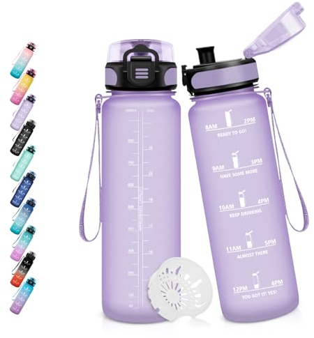 Honeyholly Gourde Sport, 500ml Étanche & Réutilisable, Gourde Enfant, Motivation avec Filtre Gourde, Bouteille, Bouteille d'eau, pour Gym, enfant, École, Bureau, Yoga