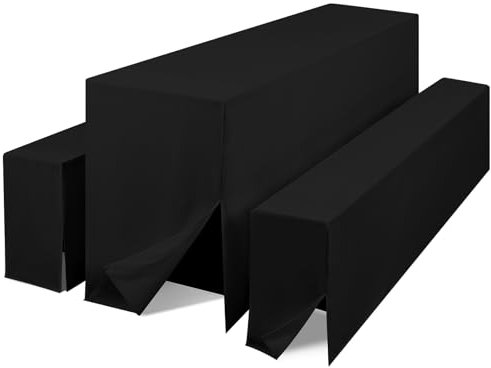 YMHPRIDE Bierbank Husse & Biertisch Husse – 3 TLG. Polyester Biertischhusse für Bierzeltgarnitur Bierbank-Hussen & Biertisch-Husse Set für Bankette im Freien (Schwarz)