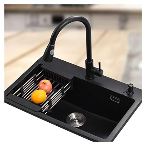 HASMI Waschbecken Granit-Unterbau-Einzelbecken-Küchenspüle, großer Einzeltank, Küche, Haushalt, verdicktes Spülbecken Kitchen Sink Waschbecken(Size:C)
