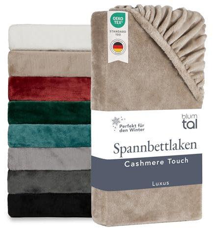 Blumtal Spannbettlaken Cashmere Touch 120 x 200 cm Plüsch - Oeko-TEX zert. Cashmere Bettlaken - Mikrofaser Spannbettlaken warm 120x200 - Spannbettlaken Dicker Stoff - warme Spannbettlaken Beige