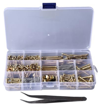 Tissting 230 Pcs Guitar Bass Screws, Guitar Humbucker Pickup Ring Mounting Pickguard Screws Scratch Plate Screws Frame Surround Screws Guitar Bridge Hardware Gold