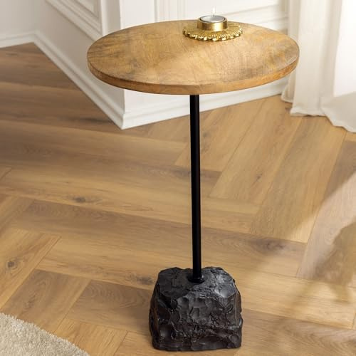Beistelltisch TRAYFUL 33cm - schwarz natur - Mangoholz Couchtisch | Massiv, Handgefertigt, als Beistelltisch nutzbar, individuelle Maserung, ca. 30 kg Belastbarkeit, Eisengestell