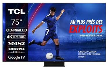 TV LED Tcl 75C89B QD Mini LED Dolby Vision & Atmos 2.2.2 144Hz 4K 190cm 2024