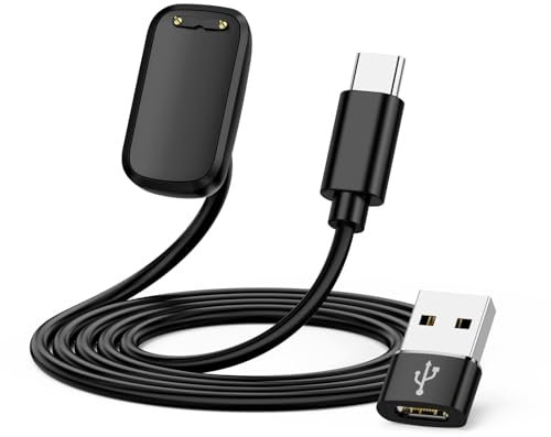 Câble de Charge USB C Compatible avec Fitbit Charge 6 / Charge 5 / Luxe/Luxe Special Edition, 1Mètre Câble de Chargement Magnétique pour Fitbit Smartwatch avec Adaptateur Type C vers USB A, 1 Pièce