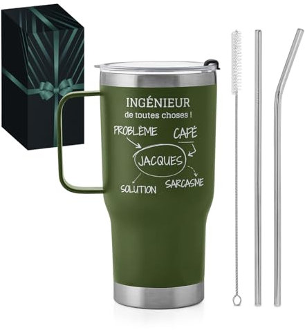Maverton Mug Isotherme Cafe 600 ml Vert avec personnalisation - Gobelet avec Paille en Acier Inoxydable - Garantie 6h Chaud/10h Froid - Cadeau Collègue de Travail