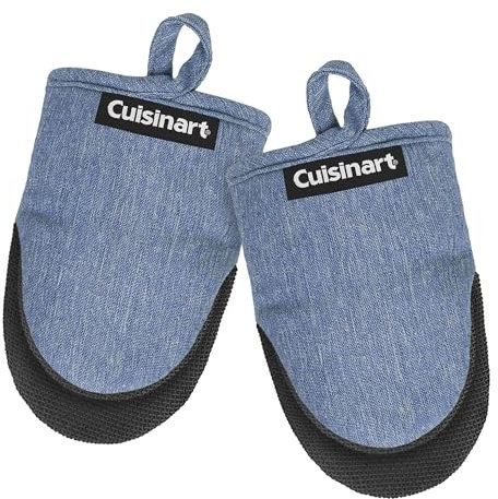 Cuisinart Mini Oven Mitts – 5.5” x 7” Heat-Resistant Kitchen Mitts for Oven with Non-Slip Neoprene Palm, Cotton Filling, and Fabric Loop – Durable Oven Mitt Set for Cooking & Baking (Indigo)