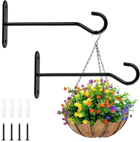 TANGHSE 2 Stück 15.2cm Pflanzenhalterung, Wandhaken Für Blumenampel, pflanzen Wandhalterung Deckenhaken Schwarz Schraubhaken Edelstahl mit 4 Schrauben Für Deckenventilatoren Wandleuchte