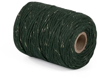 29 Colors 3mm Braided Macrame 100% Cotton Cord Crafting, Jewelry Making & Rustic Home Décor String Rope Craft Project DIY Supply Soft Nartural Knotting Boho Decor Knitting (Green & Gold, 200m)