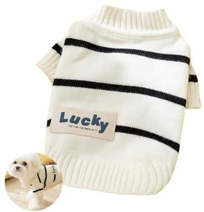 FANSU Hundepullover Kleine Hunde, Gestreifte Strickjacke Hunde Pullover Waschbar Hundepulli, Strick Pullover Hunde Shirt Wärme Hunde Pullis Strickpullover für Corgi Dackel (L,Schwarz Weiß)