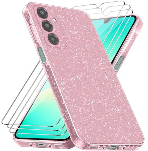 Czyoa Glitzer Handyhülle Kompatibel mit Samsung Galaxy A17 / A26 5G und 3 Stück Hartglas Schutzfolie, Weich und TPU, Stoßfest und Kratzfest Schutzhülle (Rosa)