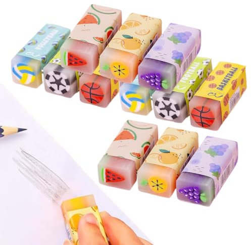ZEPIQOR 12 Stück Radiergummi Set, radiergummi, radiergummi kinder, Fruchtgeschmack, schulsachen, Mitbringsel Kindergeburtstag Posten, Für Kinder Schulbedarf Schreibwaren